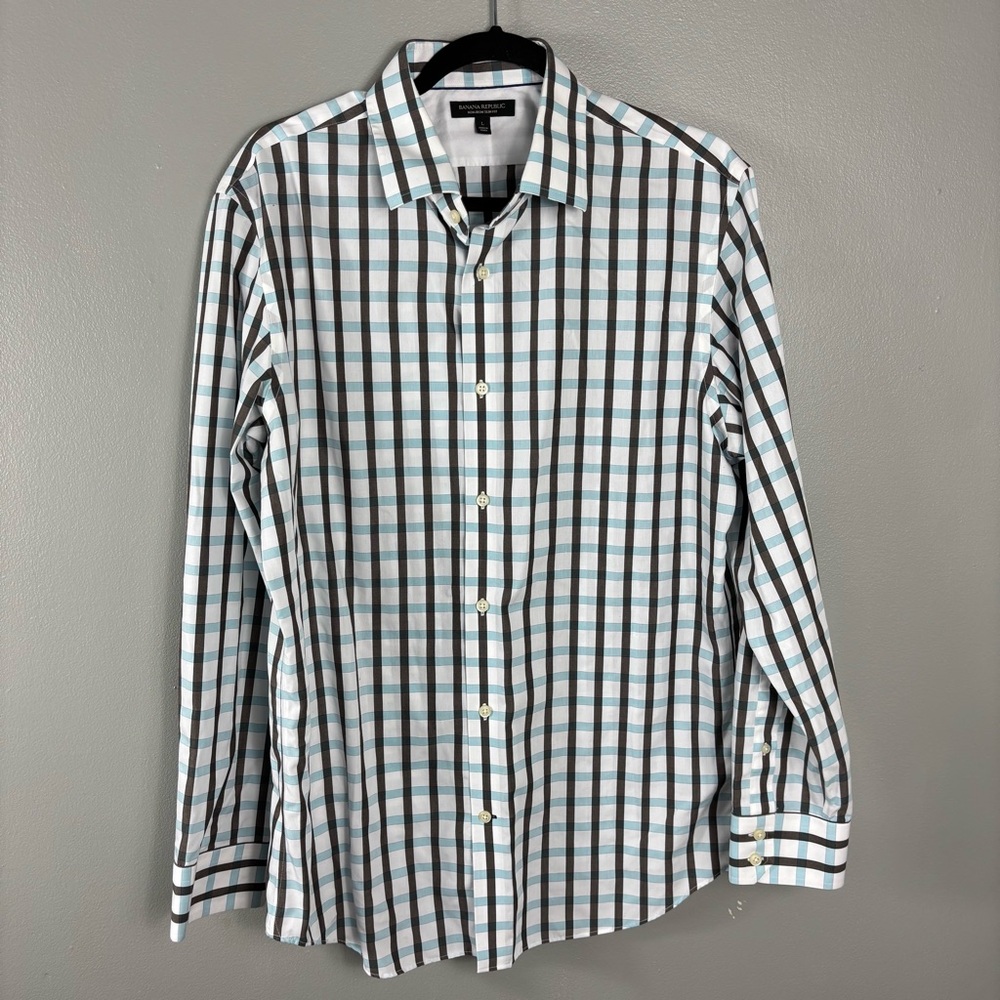 Banana Republic Non Iron Slim Fit Plaid Button Down Size L